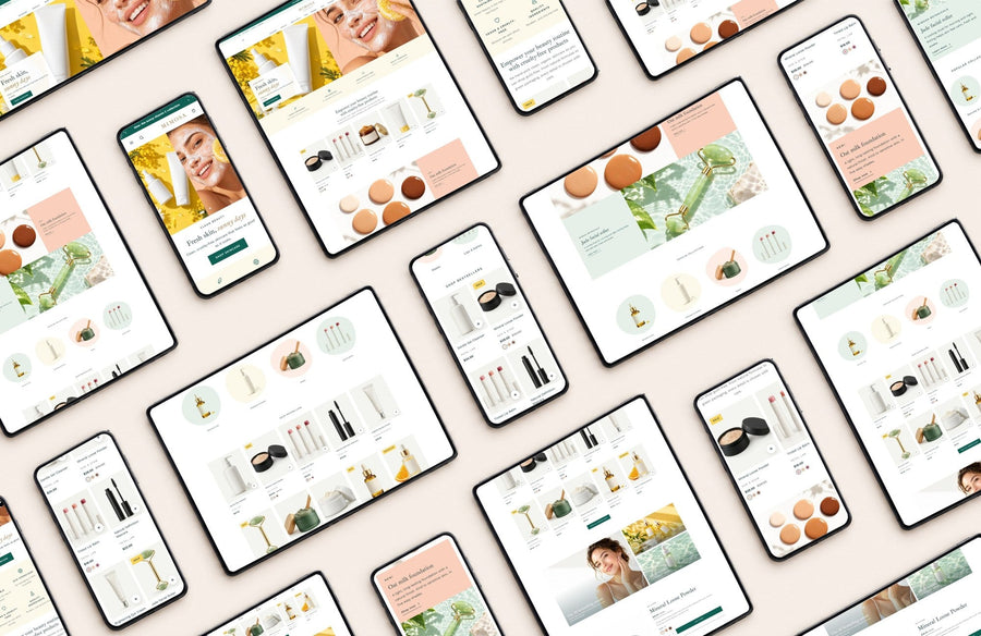 MIMOSA skincare Shopify theme on desktop, tablet and phone
