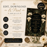 Gothic Floral Wedding Invitation Card Template