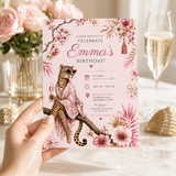 Funny Cougar Birthday Invitation Template | Pink Leopard Adult Birthday Party Invite | Editable Canva