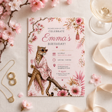 Funny Cougar Birthday Invitation Template | Pink Leopard Adult Birthday Party Invite | Editable Canva