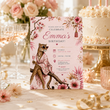 Funny Cougar Birthday Invitation Template | Pink Leopard Adult Birthday Party Invite | Editable Canva