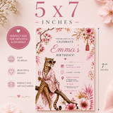 Funny Cougar Birthday Invitation Template | Pink Leopard Adult Birthday Party Invite | Editable Canva