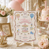 Vintage Carousel First Birthday Invitation Template | Pink Coquette Canva Invite