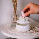 Vintage Round Trinket Box with Lid | Bird & Floral Pastel Jewelry Box | Small Keepsake Gift