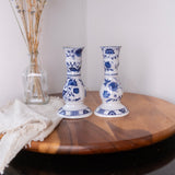 Vintage Vienna Woods Candlesticks | Blue Onion Pattern | Ceramic Candle Holders | Pair