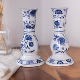 Vintage Vienna Woods Candlesticks | Blue Onion Pattern | Ceramic Candle Holders | Pair