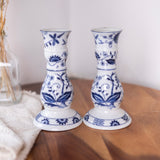 Vintage Vienna Woods Candlesticks | Blue Onion Pattern | Ceramic Candle Holders | Pair