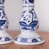 Vintage Vienna Woods Candlesticks | Blue Onion Pattern | Ceramic Candle Holders | Pair