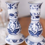 Vintage Vienna Woods Candlesticks | Blue Onion Pattern | Ceramic Candle Holders | Pair