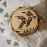 Vintage Barlow Ring Holder | Gold Tone Pill Box Made in USA | Bird Trinket Box | Small Jewelry Keepsake Case