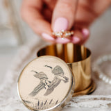 Vintage Barlow Ring Holder | Gold Tone Pill Box Made in USA | Bird Trinket Box | Small Jewelry Keepsake Case