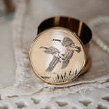 Vintage Barlow Ring Holder | Gold Tone Pill Box Made in USA | Bird Trinket Box | Small Jewelry Keepsake Case