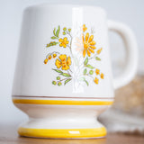 Vintage Geni Floral Pedestal Mugs Set of 4 – 1970s Yellow Daisy Coffee Cups