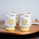 Vintage Geni Floral Pedestal Mugs Set of 4 – 1970s Yellow Daisy Coffee Cups