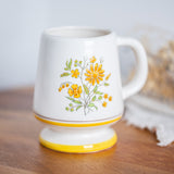 Vintage Geni Floral Pedestal Mugs Set of 4 – 1970s Yellow Daisy Coffee Cups
