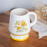 Vintage Geni Floral Pedestal Mugs Set of 4 – 1970s Yellow Daisy Coffee Cups