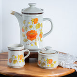 Vintage Haniwa Stoneware Teapot Set – 1970s Floral Tea Set from Japan