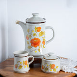 Vintage Haniwa Stoneware Teapot Set – 1970s Floral Tea Set from Japan
