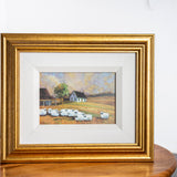 Vintage Signed Oil Painting of Sheep Farm Landscape – Framed Cottage Wall Art