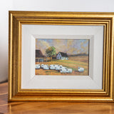 Vintage Signed Oil Painting of Sheep Farm Landscape – Framed Cottage Wall Art