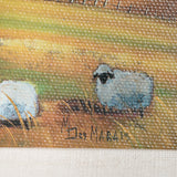 Vintage Signed Oil Painting of Sheep Farm Landscape – Framed Cottage Wall Art