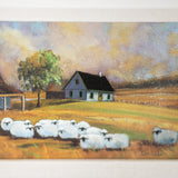 Vintage Signed Oil Painting of Sheep Farm Landscape – Framed Cottage Wall Art