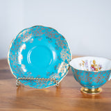 Vintage Royal Albert Teacup & Saucer – Turquoise Blue, Gold Chintz & Pink Roses Bone China