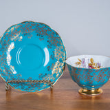 Vintage Royal Albert Teacup & Saucer – Turquoise Blue, Gold Chintz & Pink Roses Bone China