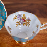 Vintage Royal Albert Teacup & Saucer – Turquoise Blue, Gold Chintz & Pink Roses Bone China