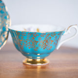 Vintage Royal Albert Teacup & Saucer – Turquoise Blue, Gold Chintz & Pink Roses Bone China
