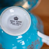 Vintage Royal Albert Teacup & Saucer – Turquoise Blue, Gold Chintz & Pink Roses Bone China