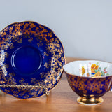 Vintage Royal Albert Teacup & Saucer – Cobalt Blue, Gold Chintz & Yellow Rose Bone China