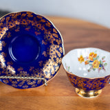 Vintage Royal Albert Teacup & Saucer – Cobalt Blue, Gold Chintz & Yellow Rose Bone China