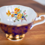 Vintage Royal Albert Teacup & Saucer – Cobalt Blue, Gold Chintz & Yellow Rose Bone China