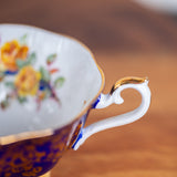 Vintage Royal Albert Teacup & Saucer – Cobalt Blue, Gold Chintz & Yellow Rose Bone China