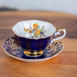 Vintage Royal Albert Teacup & Saucer – Cobalt Blue, Gold Chintz & Yellow Rose Bone China