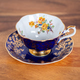 Vintage Royal Albert Teacup & Saucer – Cobalt Blue, Gold Chintz & Yellow Rose Bone China