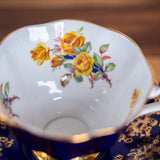 Vintage Royal Albert Teacup & Saucer – Cobalt Blue, Gold Chintz & Yellow Rose Bone China