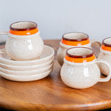 Vintage 1979 Signed Pottery Coffee Cup & Saucer Set – Handmade Studio Pottery (Set of 4)