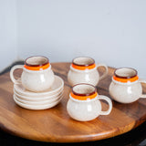 Vintage 1979 Signed Pottery Coffee Cup & Saucer Set – Handmade Studio Pottery (Set of 4)