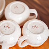 Vintage 1979 Signed Pottery Coffee Cup & Saucer Set – Handmade Studio Pottery (Set of 4)