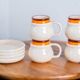 Vintage 1979 Signed Pottery Coffee Cup & Saucer Set – Handmade Studio Pottery (Set of 4)