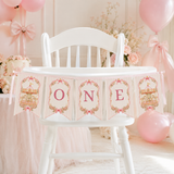 Carousel First Birthday High Chair Banner | Editable Canva Template