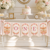 Carousel First Birthday High Chair Banner | Editable Canva Template