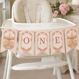 Carousel First Birthday High Chair Banner | Editable Canva Template