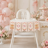 Carousel First Birthday High Chair Banner | Editable Canva Template