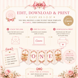 Carousel First Birthday High Chair Banner | Editable Canva Template