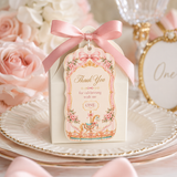 Carousel First Birthday Favor Tag Template – Pink Coquette Editable Canva Thank You Tag