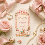 Carousel First Birthday Favor Tag Template – Pink Coquette Editable Canva Thank You Tag