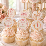 Carousel First Birthday Cupcake Toppers – Editable Canva Template